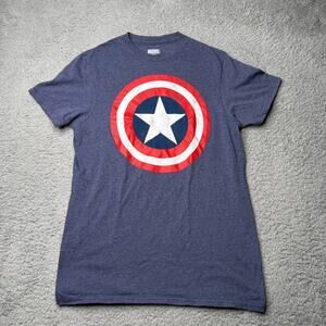 Marvel Captain America's Shield Shirt Men's Small Blue Graphic Short Sleeve